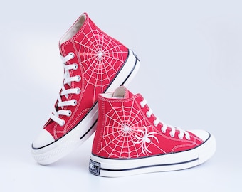 Custom Embroidered Converse Sneakers: Spiderweb Halloween Shoes