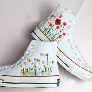 Custom embroidery converse sneakers/Flower garden embroidered shoes/Custom converse high tops embroidered logo/ Flower embroidered sneakers