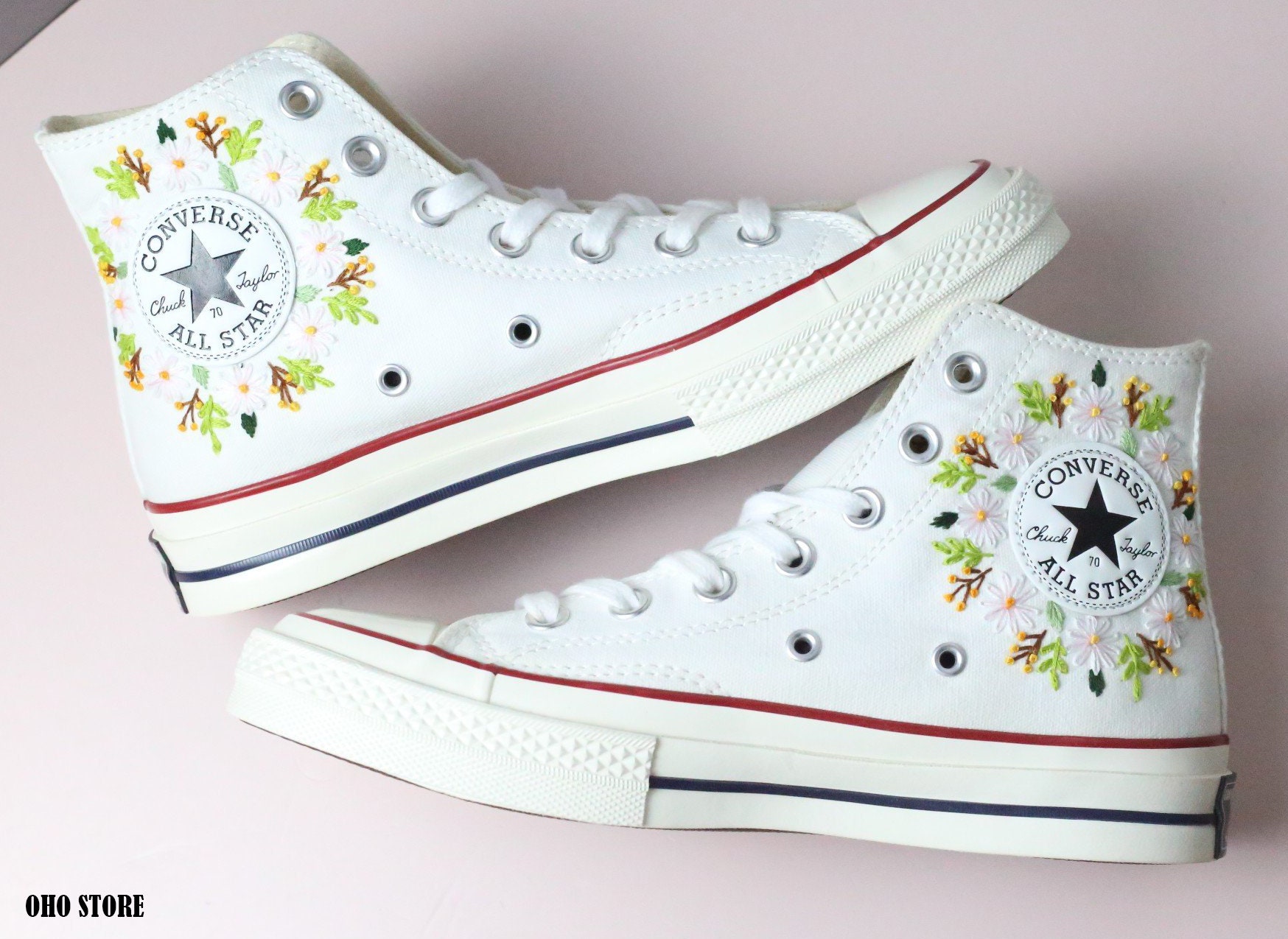 Horse & Flower Embroidered Converse High Tops: Custom Sneakers - Etsy