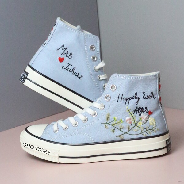 Converse ricamate personalizzate/Scarpe converse ricamate a fiori/Sneakers ricamate con fiori da sposa/Sneakers da sposa personalizzate/regalo di compleanno