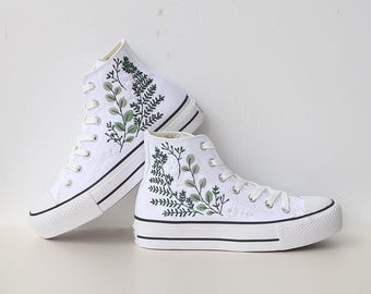 Custom Wedding Converse Platform Sneakers: Fern Embroidered Shoes