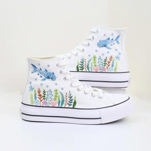 Whale Shark Embroidered Converse Custom, Whale Shark Embroidered Sneaker, Ocean Vibes Embroidered, Birthday Gift For Son, Unisex Shoes