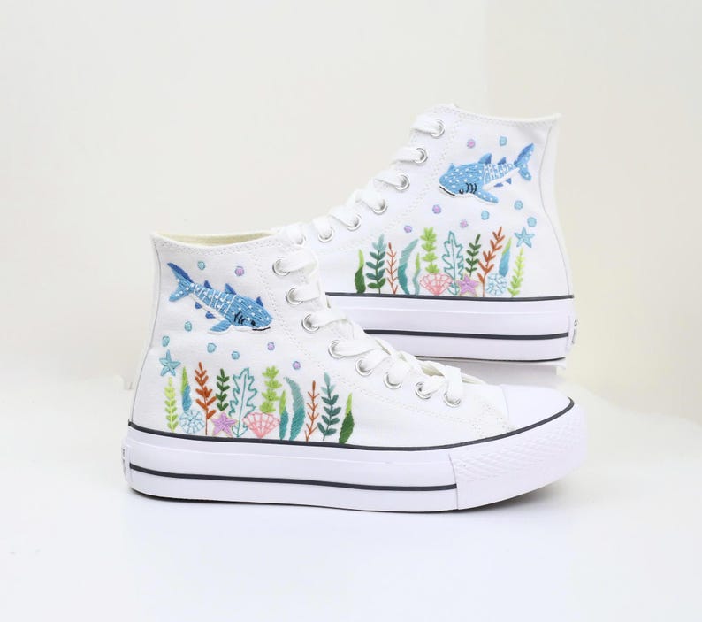 Whale Shark Embroidered Converse Custom, Whale Shark Embroidered Sneaker, Ocean Vibes Embroidered, Birthday Gift For Son, Unisex Shoes