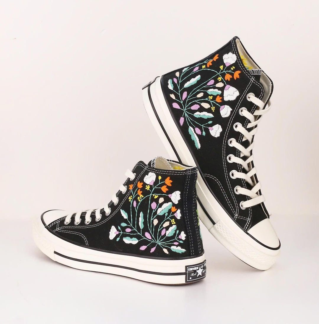 Custom Embroidered Converse Sneakers: Floral Wedding Shoes - Etsy