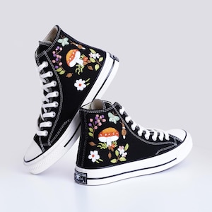 Mushroom Embroidered Shoes, Custom Embroidered Converse, Converse Chuck Taylor Embroidered, Mushroom Embroidered Shoes/ Birthday Gift Shoes