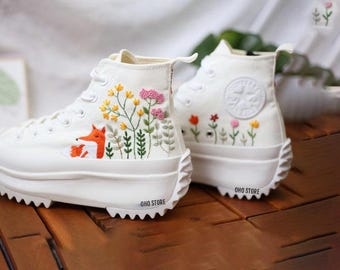 Fox gestickte Kontrast-Run-Stern-Wanderung: kundenspezifische Blumengarten-Schuhe
