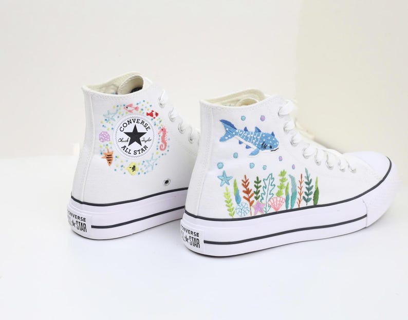 Whale Shark Embroidered Converse Custom, Whale Shark Embroidered Sneaker, Ocean Vibes Embroidered, Birthday Gift For Son, Unisex Shoes