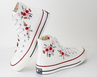 Custom Wedding Converse Sneakers, Bridal Bouquet Embroidered Shoes, Sunflower, Daisy, Rose Embroidered, Rustic Wedding Gift, Unisex Shoes