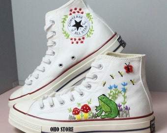 Frog & Mushroom Embroidered Converse High Tops