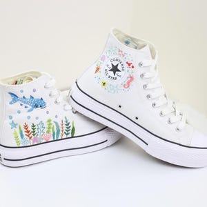 Whale Shark Embroidered Converse Custom, Whale Shark Embroidered Sneaker, Ocean Vibes Embroidered, Birthday Gift For Son, Unisex Shoes