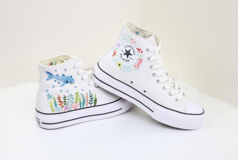Whale Shark Embroidered Converse Custom, Whale Shark Embroidered Sneaker, Ocean Vibes Embroidered, Birthday Gift For Son, Unisex Shoes
