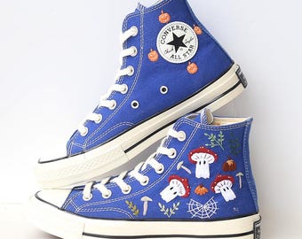 Custom Embroidered Halloween Converse Chuck 70s: Spiderweb Mushroom Shoes