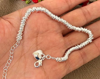 Bracelet à chaîne délicate pour femmes, bracelet petit cœur, bracelet en argent réglable, cadeau pour elle, cadeau de Noël