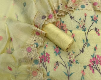 Pure mal chanderi jamdani embroidery cutwork suit material | Suit material | Dress material | unstitched suits