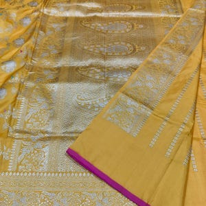 Handcrafted Indian handloom pure banarasi katan silk saree | Heavy silk saree |Bridal saree | Saree for haldi