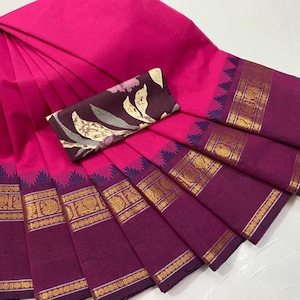Chettinad Cotton saree with zari border | extra kalamkari blouse | Indian saree | Cotton saree