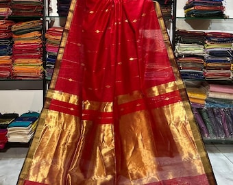 Handgewebte Maheshwari-Seidensaris mit Zari-Zierlinien und Buti-Muster | Handgefertigte Saris | Seidensari