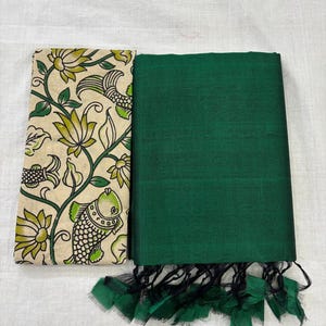 Mangalgiri pure pattu silk saree with extra kalamkari blouse | Handloom saree |  Handloom pattu saree