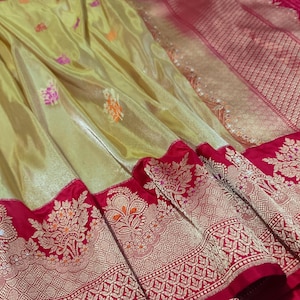 Pure banarasi katan tissue silk handloom saree | Bridal saree | Indian saree | Yellow saree for haldi