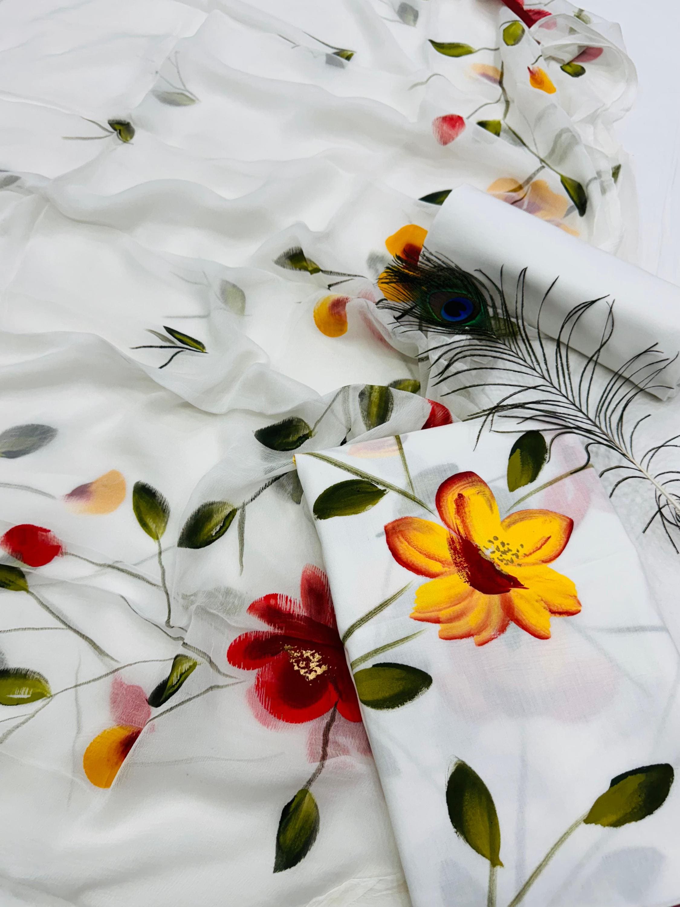Pure Cotton Hand Painted Suit Materials With Chiffon Dupatta Suit Sets Salwar Kameez Etsy