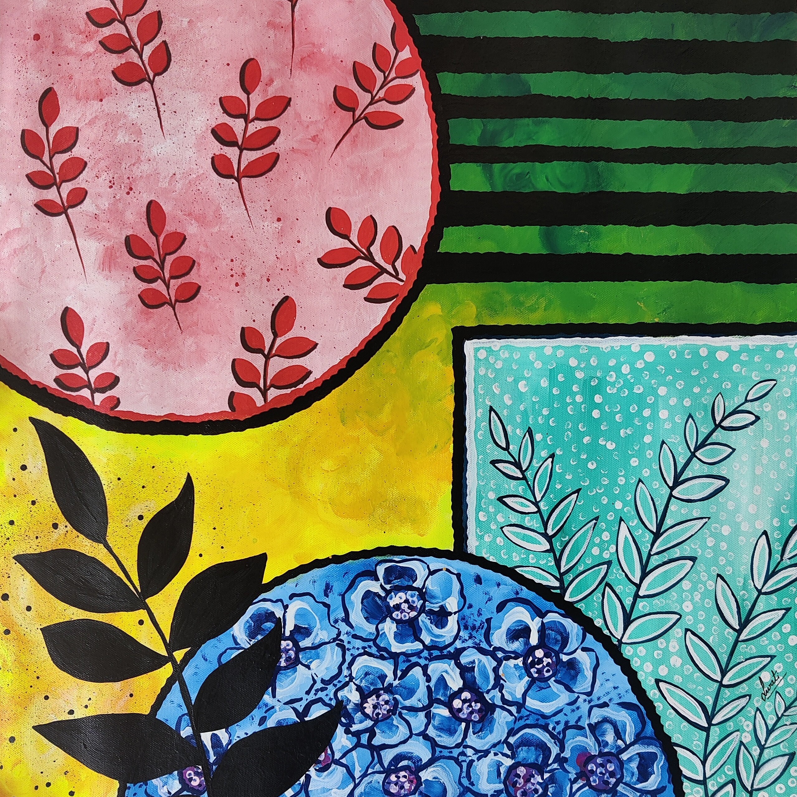 Bloom Block: Indian Floral Abstract Acrylic Painting on Canvas