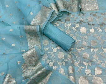 Banarasi Orgenza Suit Material: Zari Jaal Design