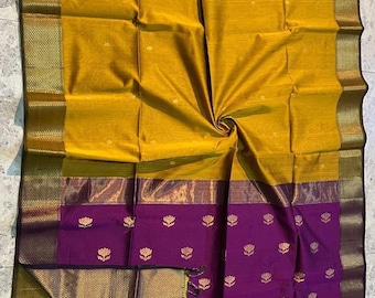 Maheshwari-zijde handgeweven saree met lotusmotief | Handgemaakte sari | Zijden sari
