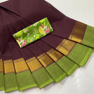 Chettinad Cotton saree with zari border | extra kalamkati blouse | Indian saree | Cotton saree