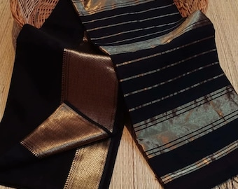 Mangalgiri Baumwolle Seide Sari | Handgewebter Sariseide | Kupfer zari borte sari
