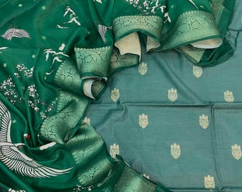 Pakstof van puur Banarasi-zijde met zari-weefsel | Jurkstof | Ongestikte pakken | Feestkleding