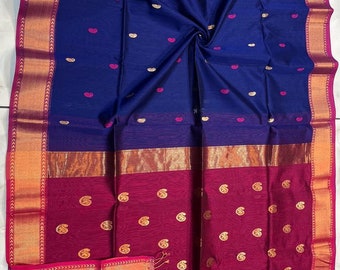 Maheshwari Seide handgewebter Saree | Handarbeit sari | Seide Sari