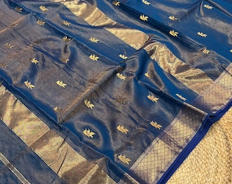 Handgewebter Maheshwari-Seiden-Buta-Sari mit Blattmuster | Handgefertigter Sari | Seiden-Sari