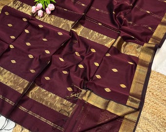 Maheshwari Seide handgewebter Saree | Handarbeit sari | Seide Sari