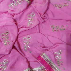 Pure chinon pink color gotaptti saree | Jaipuri saree | saree for wedding | festival sarees