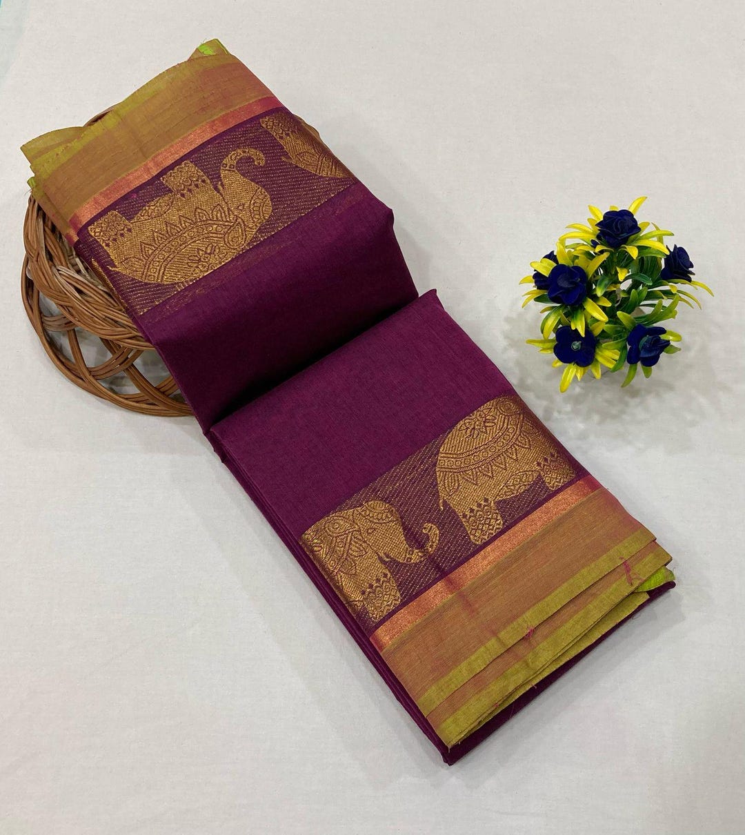 Zari border Kanchi pure cotton Saree without blouse main image 0
