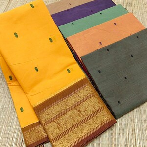 Kanchi Cotton Saree x Tall Border : Amber x Plum