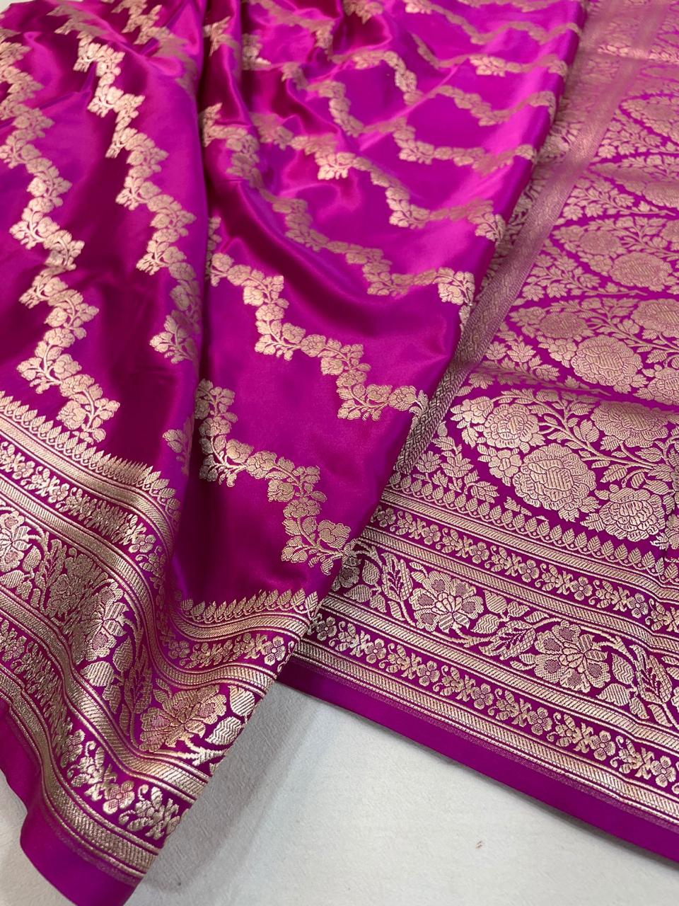 Mashru silk saree with floral zari weaving and blouse piece for women