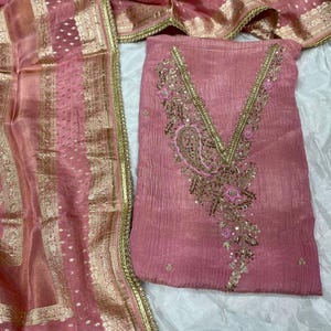 Crush tissue suit material with zardozi hand work  | Dress material | Suit material | Unstitched suit | Party wear suit