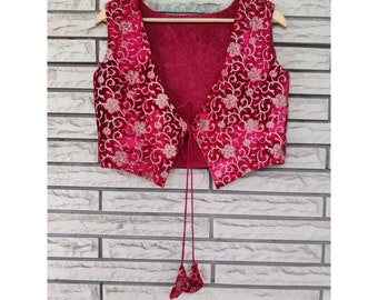 Velvet Embroidered Jacket: Maroon Indian Party Wear