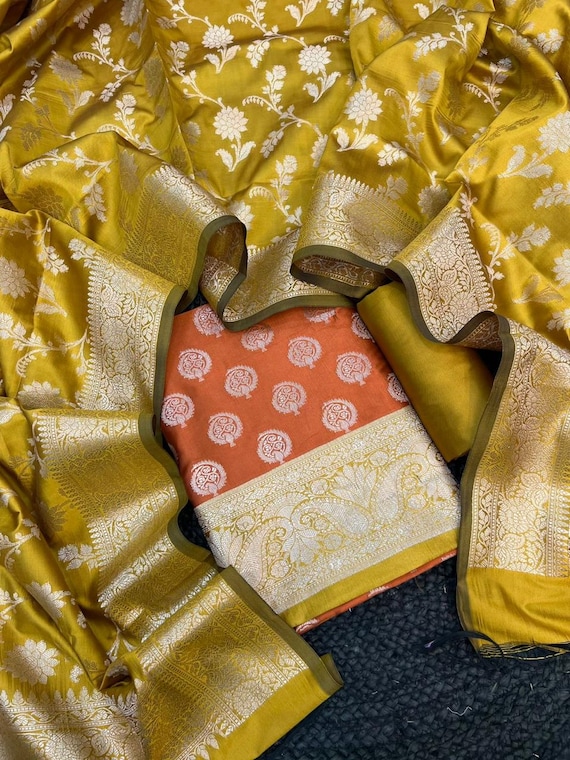 pure banarasi silk dress material Cindrella Kimkhab Pure Banarasi Silk Dress Material Most Trusted Online Ladies Clothing Store