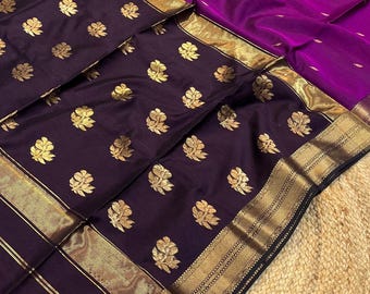 Handgewebter Maheshwari-Seidensari | Handgefertigter Sari | Seidensari