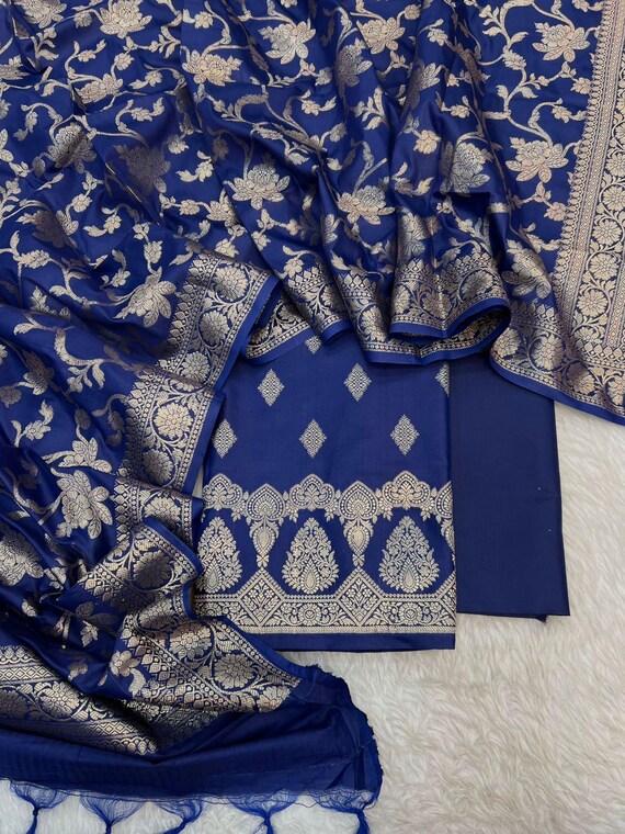 banarasi silk dress material Pure Banarasi Alfi Silk Suit Materials | Suit Material | Dress Material |  Unstitched Suits