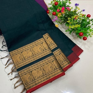 Chettinad Cotton saree with broad zari border | Indian saree | Cotton saree