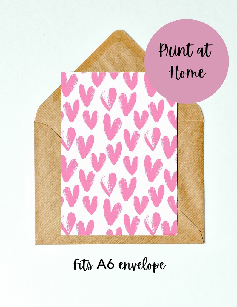Digital Pink Hearts Greeting Card, Printable All Occasion Card, Instant ...