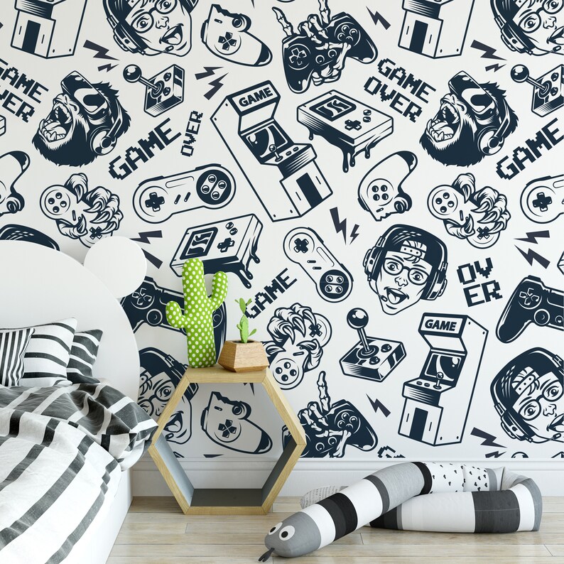 Gaming Wallpaper Peel and Stick Wallpaper Arcade Print Kids Etsy