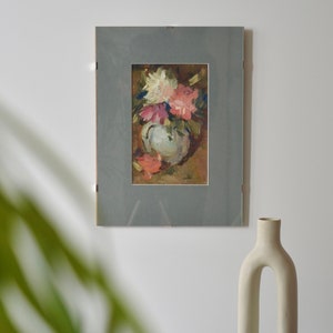 Pintura a óleo original com flores. Arte vertical impressionista única. Belas artes europeias. Um de cada tipo. Arte contemporânea ucraniana