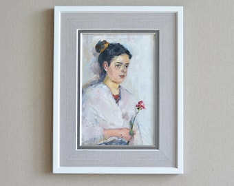 額装された19世紀の油絵 - 老婦人の肖像画 オリジナル ヴィンテージ