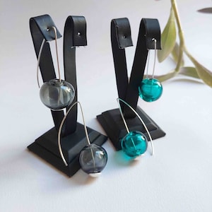 Hand Blown Hollow Glass Dangle Earrings, Ash Dust Gray Bubble Balloon Glass Hook Earrings, Modern Spherical Glass Earwire Earrings for Women