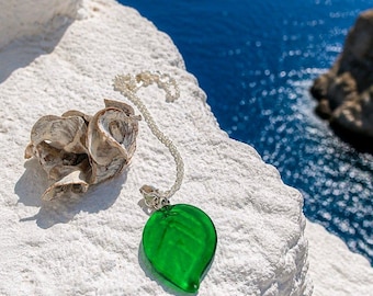 Handmade Green Glass Leaf Necklace : Nature Inspired Jewelry