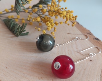 Long Chain Glass Earrings, Red Bubble Balloon Earrings, Ash Dust Gray Ball Earrings, Hollow Glass Dangle Earrings, Modern Spherical Earrings